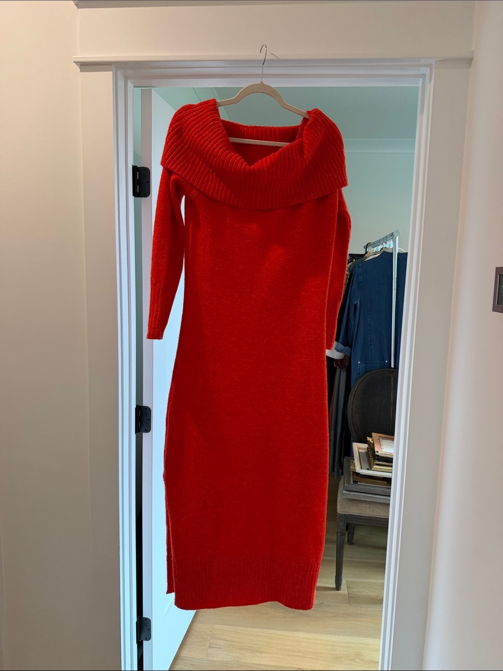 Anthropologie Off-Shoulder orange Knit maxi Sweater Dress